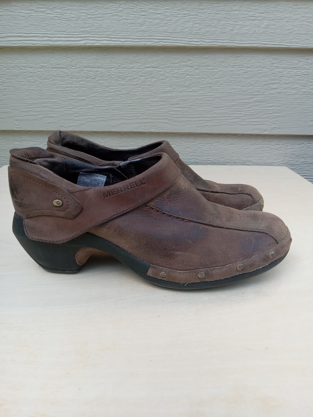 Merrell Mule Clogs Womens 7.5 Luxe Espresso Studded Slip On Wedge Leather